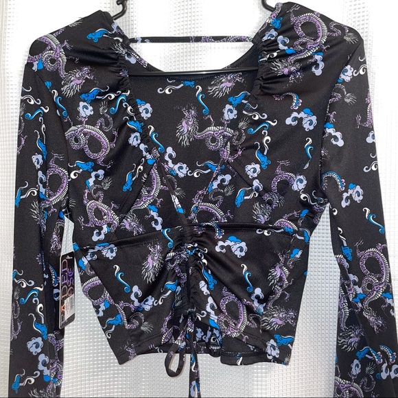 Dragon Print Long Sleeve Cut Out Back Top - Picture 4 of 5